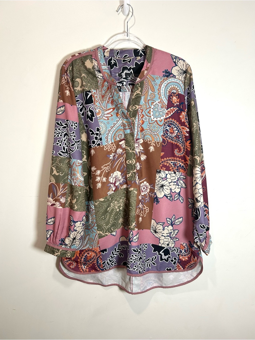 Soft Surroundings Tunic Top Patchwork Floral Paisley Women L Alvadore Fleur Boho - Picture 15 of 16
